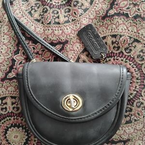 Vintage Coach Black Leather Crossbody Bag with Turnlock